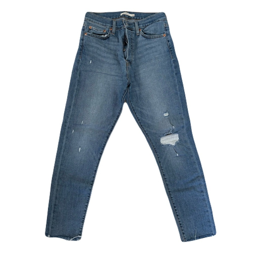 Levi's Straight Leg Jeans in Medium Blue with Distressed Detailing